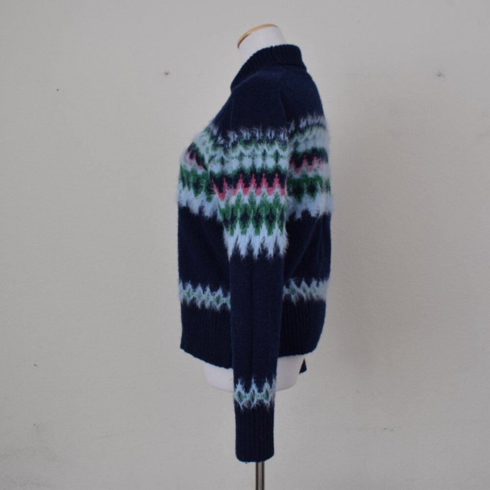 Free Assembly Woman's Sweater Fuzzy Mock Neck Recycled Polyester Navy size L - Picture 2 of 12